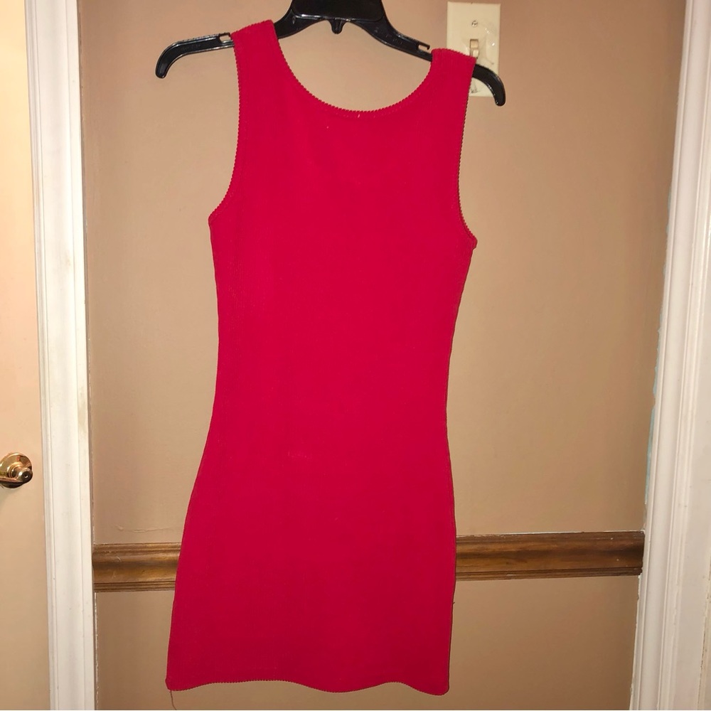 Pink Lily Ribbed Button Front Bodycon Dress Red Small - Picture 2 of 6